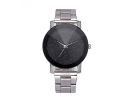 Relógio de pulso analógico de quartzo com pulseira de aço, estilo simples para homens e mulheres (preto)