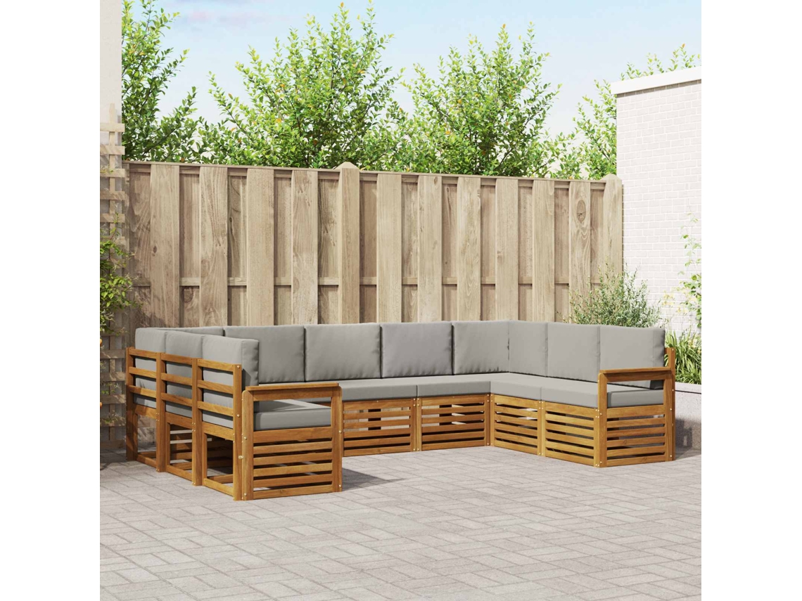 Vidaxl Conjunto De Sofá Sectional 9 Pcs Cinza Natural E Claro