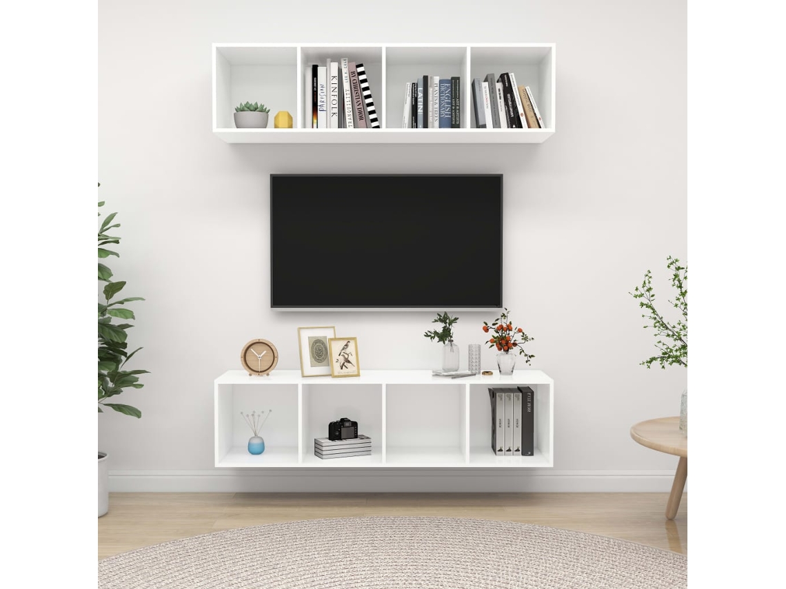 Vidaxl Armários De Parede Para Tv 2 Pcs Derivados De Madeira Branco