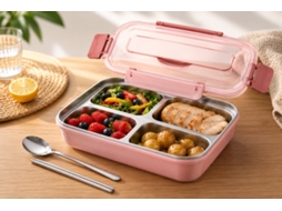 Lancheira de Aço Inoxidável com Tampa Livre Bpa, Conjunto Talheres e Suporte para Celular, Escola Trabalho, Rosa AQUAFORGE
