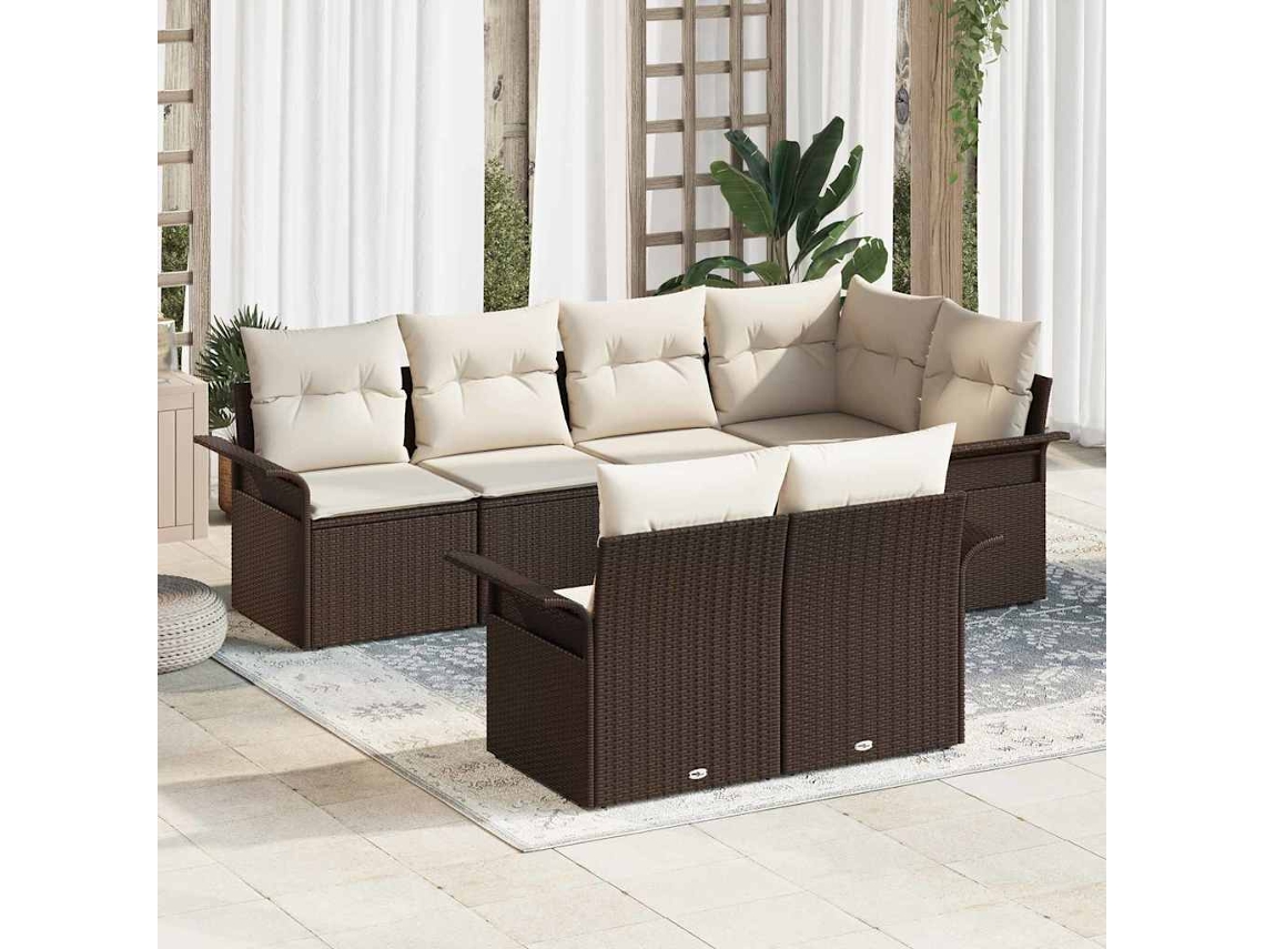 Vidaxl Conjunto De Sofá De Jardim 7 Unid. Castanho Rattan Sintético