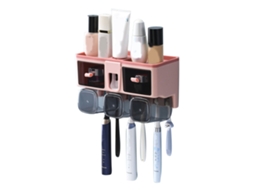 Suporte para Escova de Dentes, Sem Furos, Porta enxaguante Bucal, Organizador para Sanitário, Rosa, Capacidade para 3 Copos AQUAFORGE