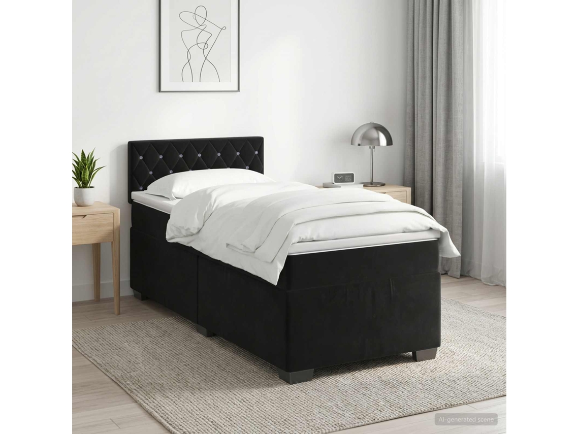 Vidaxl Cama Box Spring Com Colchão Preto 80 X 200 Cm Veludo