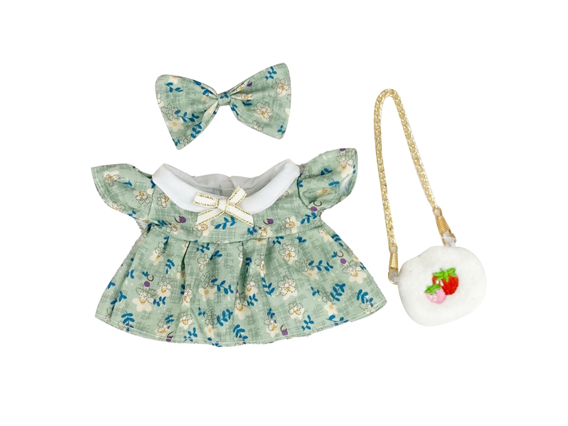 Mali conjunto Roupas Boneca Princesa com Sapatos Bolsa Laço Floral 20cm Verde