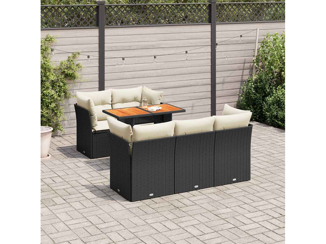 Vidaxl 6 Pcs Conjunto Sofás de Jardim C/ Almofadões Vime Pe Preto