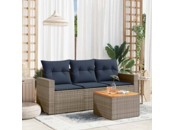 Vidaxl 4 Pcs Conjunto Sofás P/ Jardim C/ Almofadões Vime Pe Cinzento