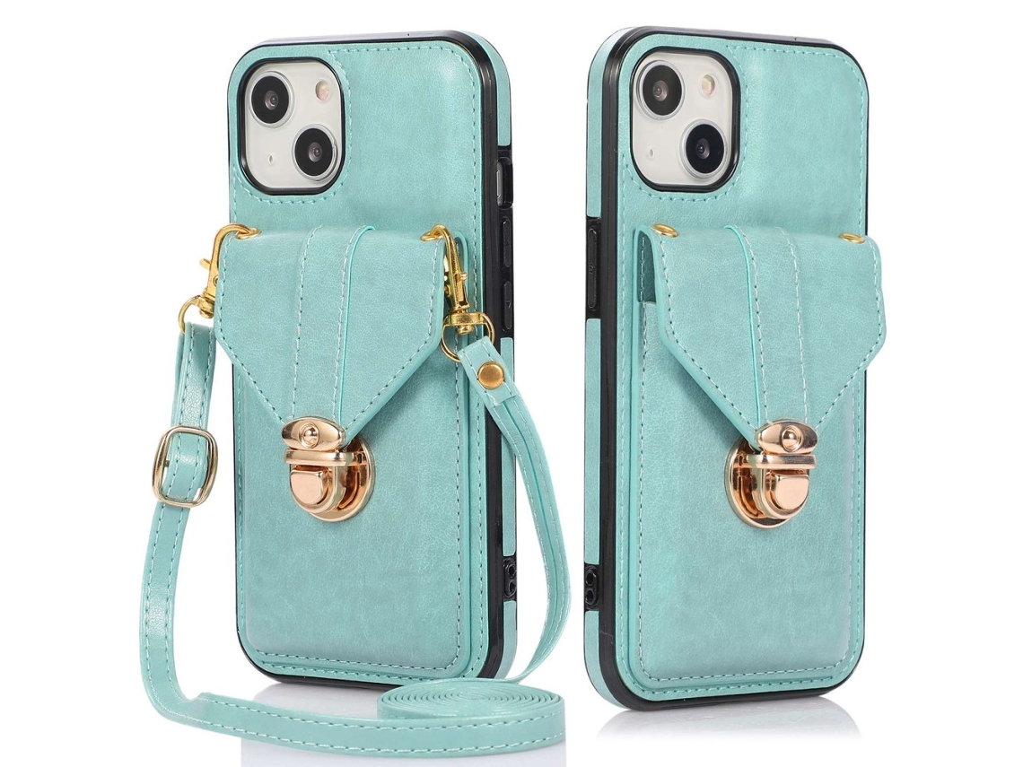 Suporte Casa Para Iphone 14 Pele Sintética Com Porta-cartões Bege