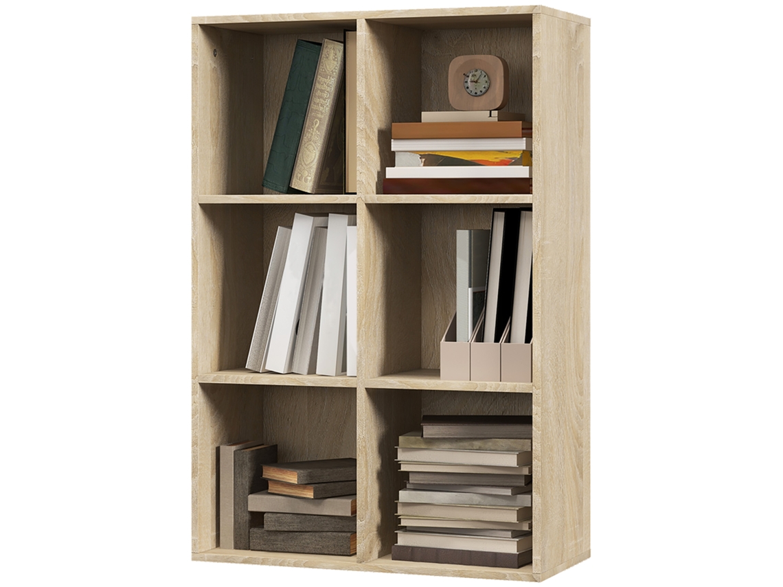 Estante Para Livros De Madeira De 3 Níveis Com 6 Compartimentos De Armazenamento65,5x30x97,5cm Carvalho