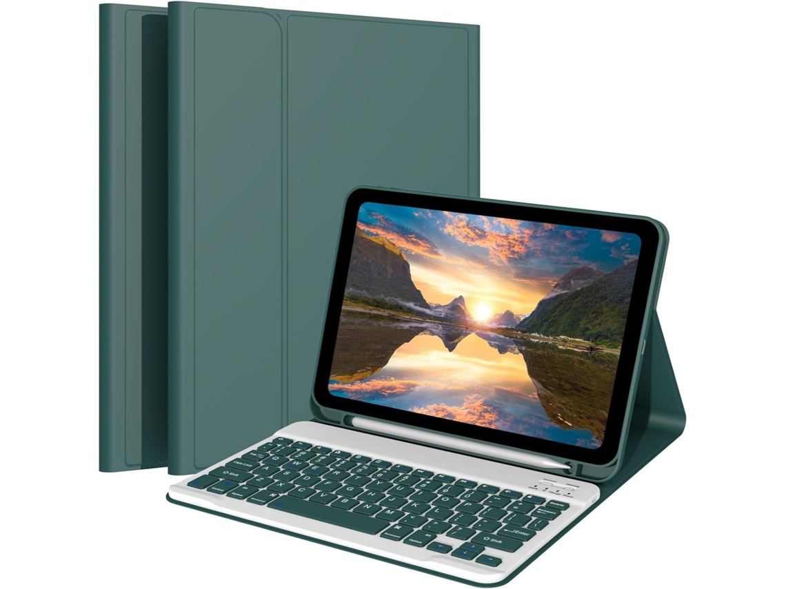 Elysve Capa Com Teclado Bluetooth Magnético Para Xiaomi Redmi Se 11 Polegadas, Cor Verde Escuro