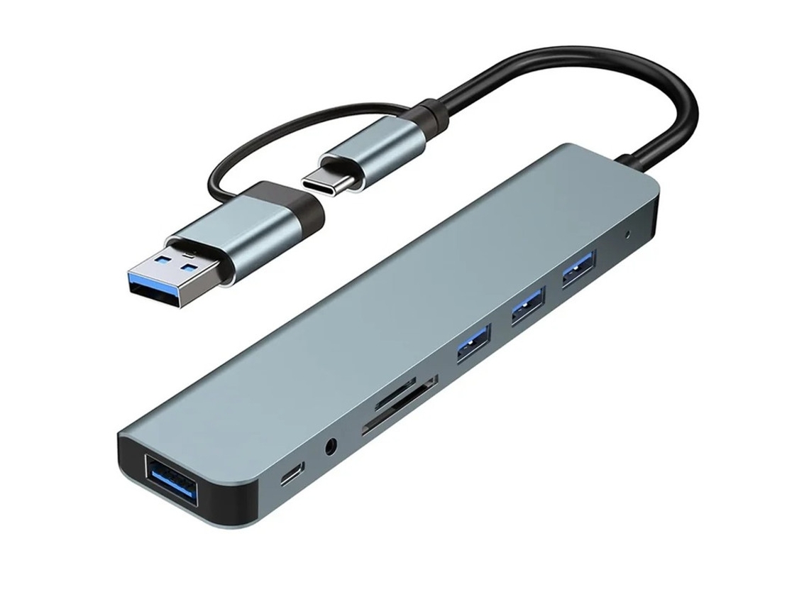 USB C Adapter 8 In 1 USB-C Hub com 4 USB A USB-C Data Ports SD/TF Card Reader 3.5mm Headphone Jack USB-C Hub Multiport Adapter para YIZHOOD