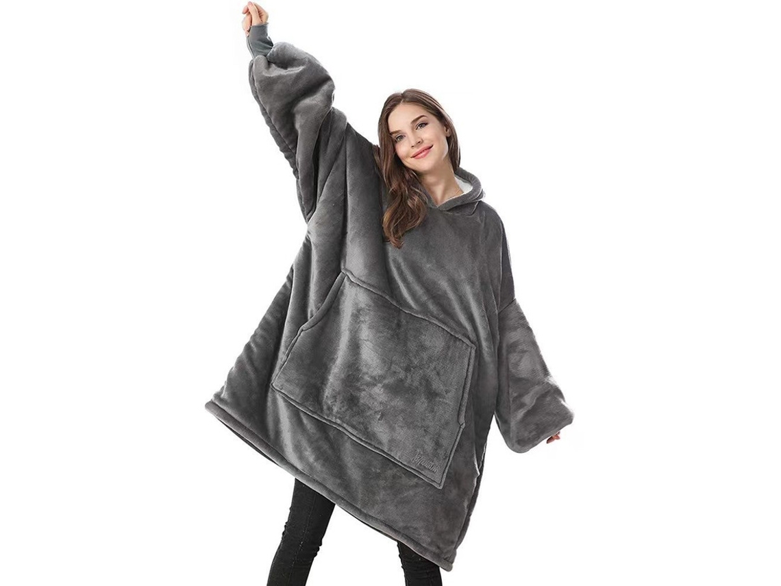 Pijama De Mulher  Moletom Com Capuz Cobertor Quente Casa Preguiçoso Robe Quente-cinza (tamanho Único)*