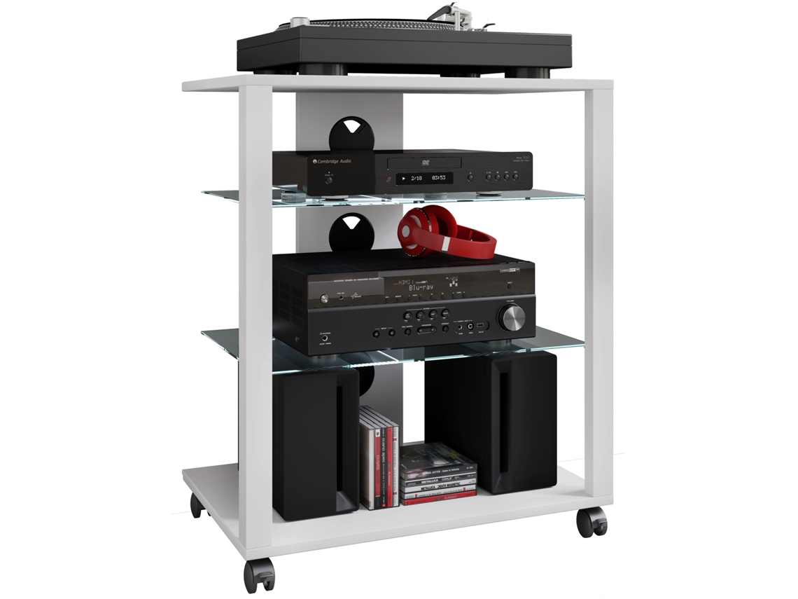 Móveis Hifi Rack Vidro Fono Folas Rodízios Vcm
