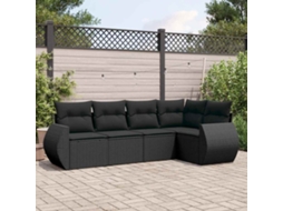 Vidaxl 5 Pcs Conjunto Sofás De Jardim Com Almofadões Vime Pe Preto