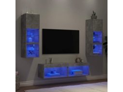 Vidaxl 6 Pcs Móveis Parede P/ Tv C/ Leds Deriv. Madeira Cinza Cimento
