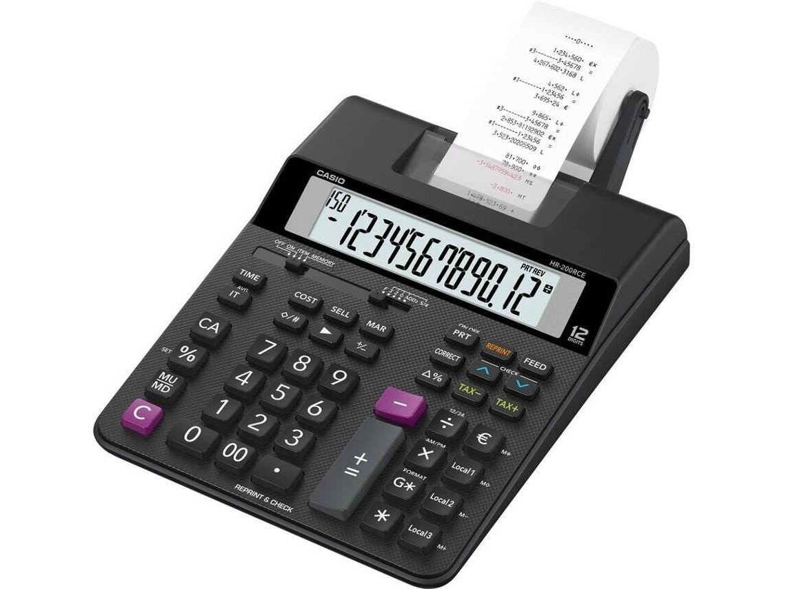 Calculadora com Impressão CASIO HR200-RCE Cinzento (12 dígitos)