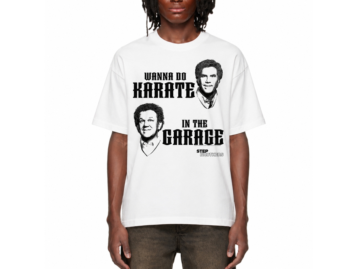 Rockinstone Step Brothers Movie Wanna Do Karate White Adult T-shirt Size:l