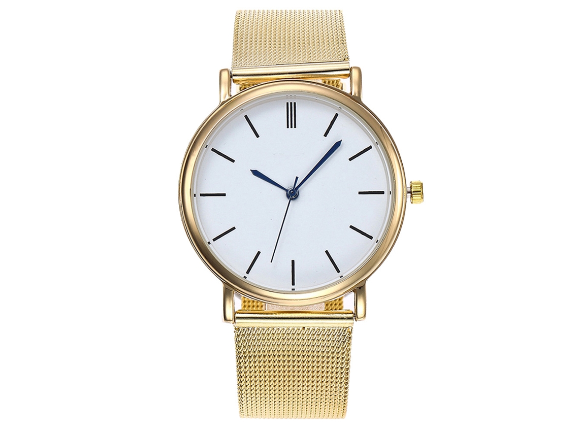 Reloj De Pulsera De Aleación Moda Dial Redondo Analógico De Cuarzo Oro