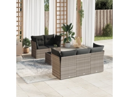 Vidaxl 6 Pcs Conj. Sofás Jardim Com Almofadões Vime Pe Cinzento-claro