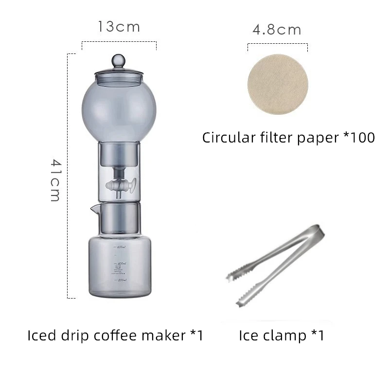 Kit para Cafeteira Cold Brew, Cafeteira de Vidro com Filtro, Inclui 100 Filtros de Papel MDUG (cinza Escuro)