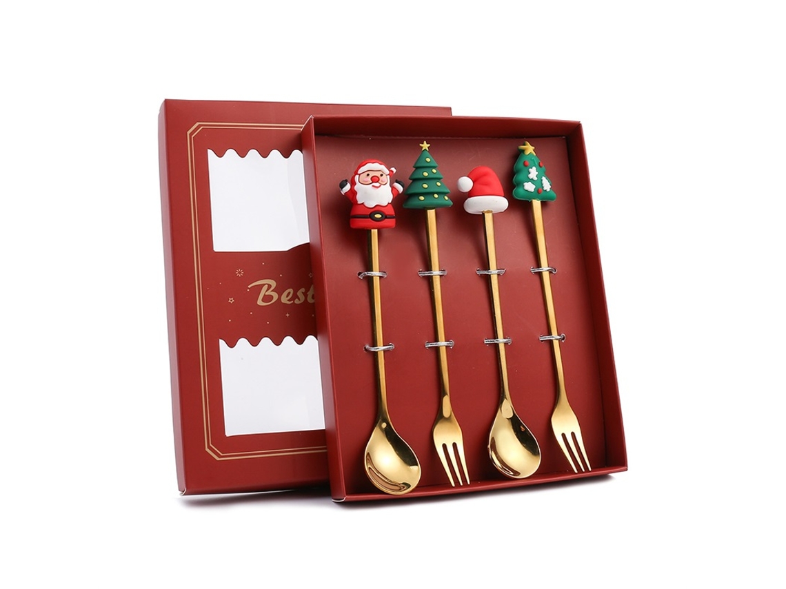Laxiscreed Conjunto De Talheres Natal Em Aço Inoxidável Com Estrelas E Árvores, Embalagem Vermelha