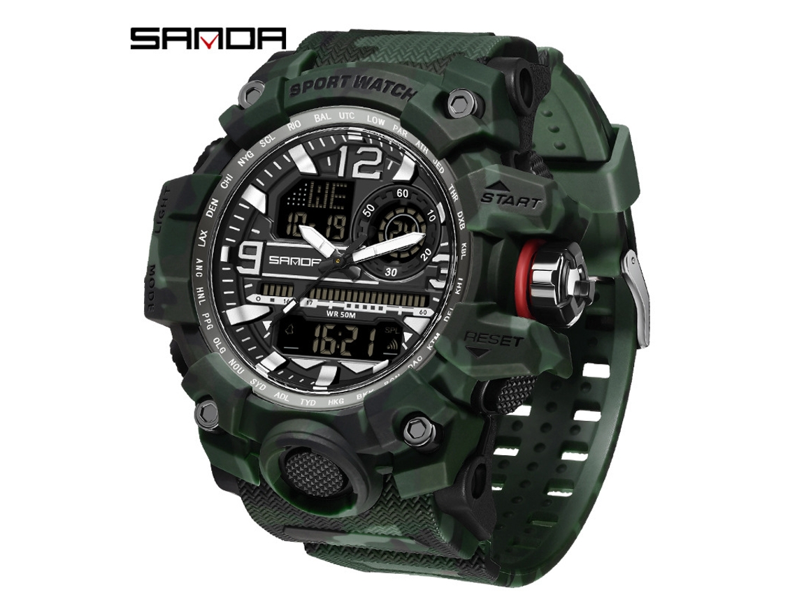 Relógio Esportivo Multifuncional Luminoso, Moderno e Elegante MDUG (camuflagem Verde e Preta)