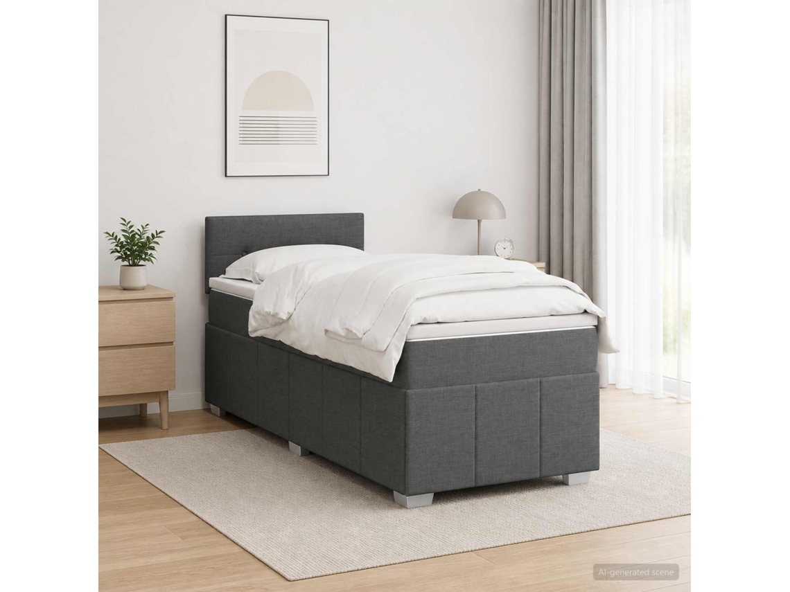 Vidaxl Cama Box Spring Com Colchão Cinzento-escuro 80 X 200 Cm Tecido