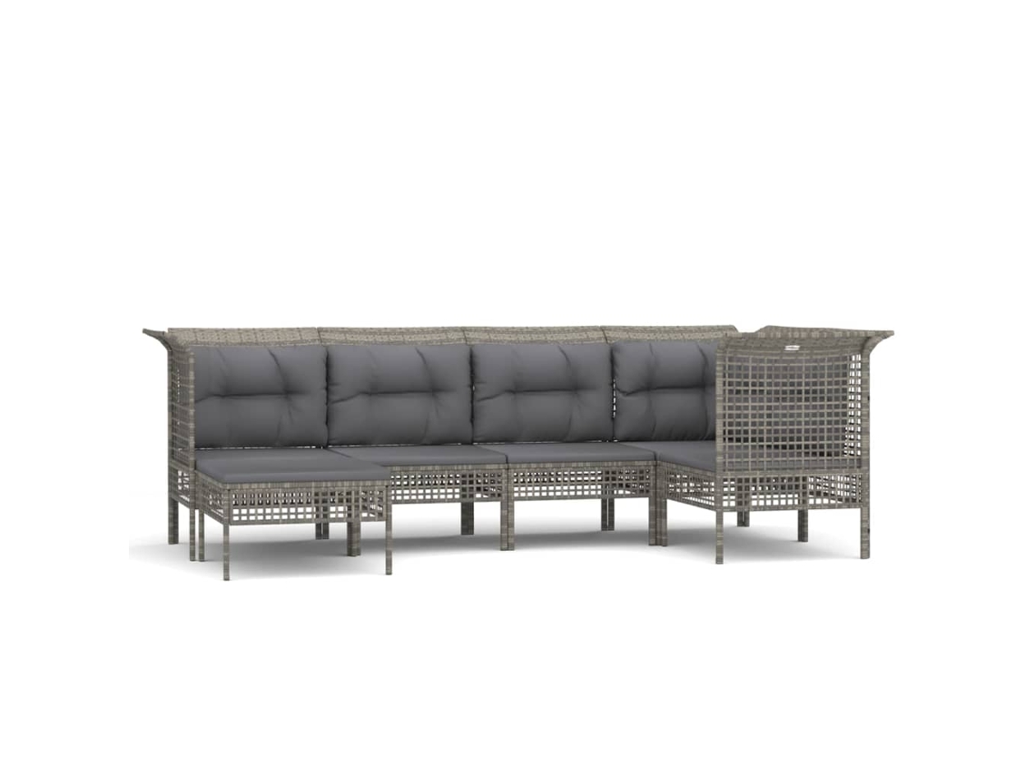 Conjunto de 6 Garden Lounge com Almofadões Vime Pe Cinzento MAISON EXCLUSIVE