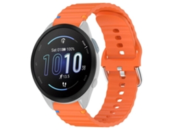 Bracelete Para Garmin Forerunner 165 (20mm) - Silicone - Grão Ondulado - Costurado Laranja
