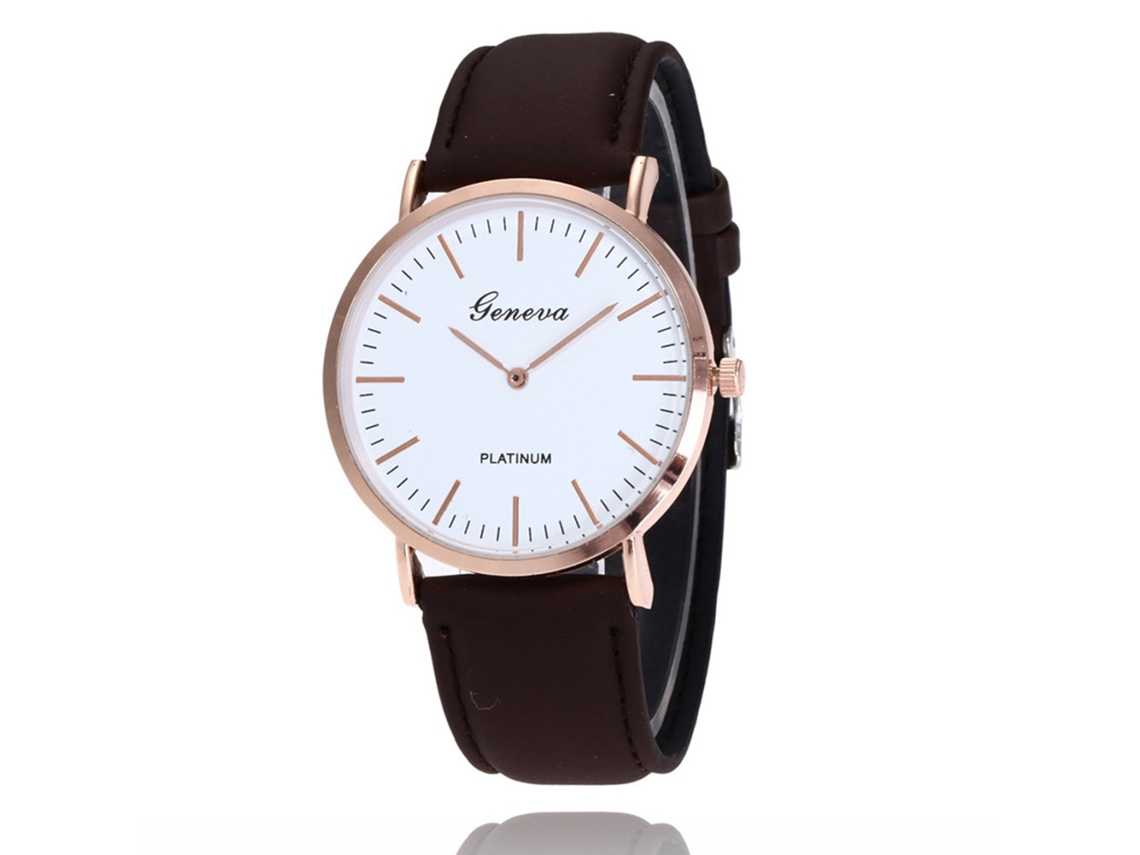 Reloj Casual Clásico Unisex De Cuarzo Con Correa De Pu Marrón Oscuro