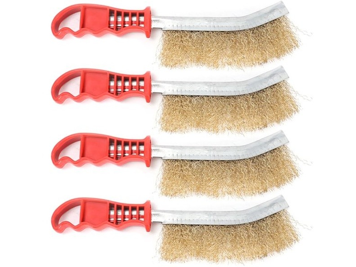 Conjunto De Escovas De Limpeza 4 Unidades - Robusto E Durável - Escova De Arame - Remover Sujeira/pintura/rust - Punho Confortável - Dimensões 23,5 X