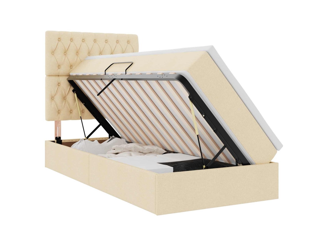 SYFAX™ Cama com Arrumação e Colchão Creme 90 X 200 Cm Poliéster