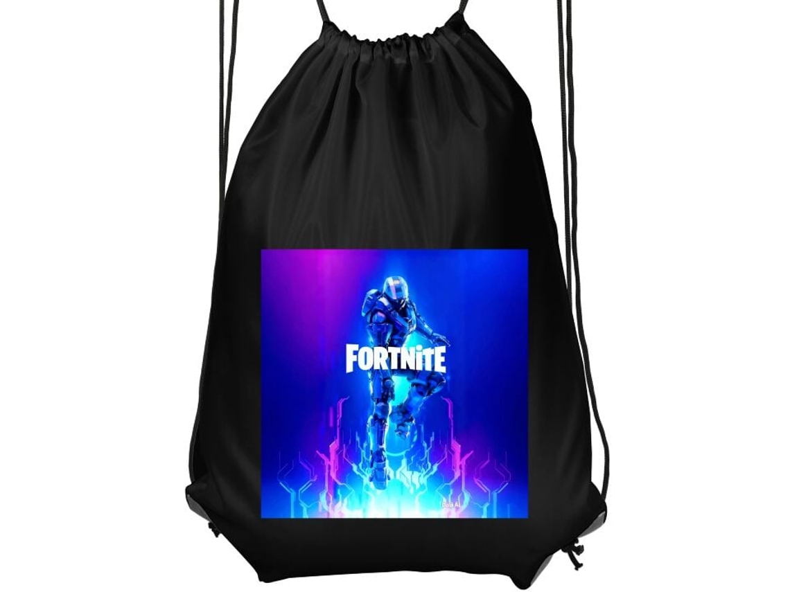 Mochila de Ginástica Infantil Preta, Confortável e Prática. Figura de Robô Inspirada em Jogos, em Azul Neon BRILVIBERA