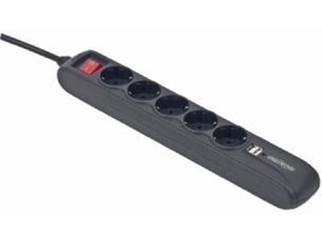 Tomada de Corrente  5 Sockets + 2 Usb 2A 1.5Mt