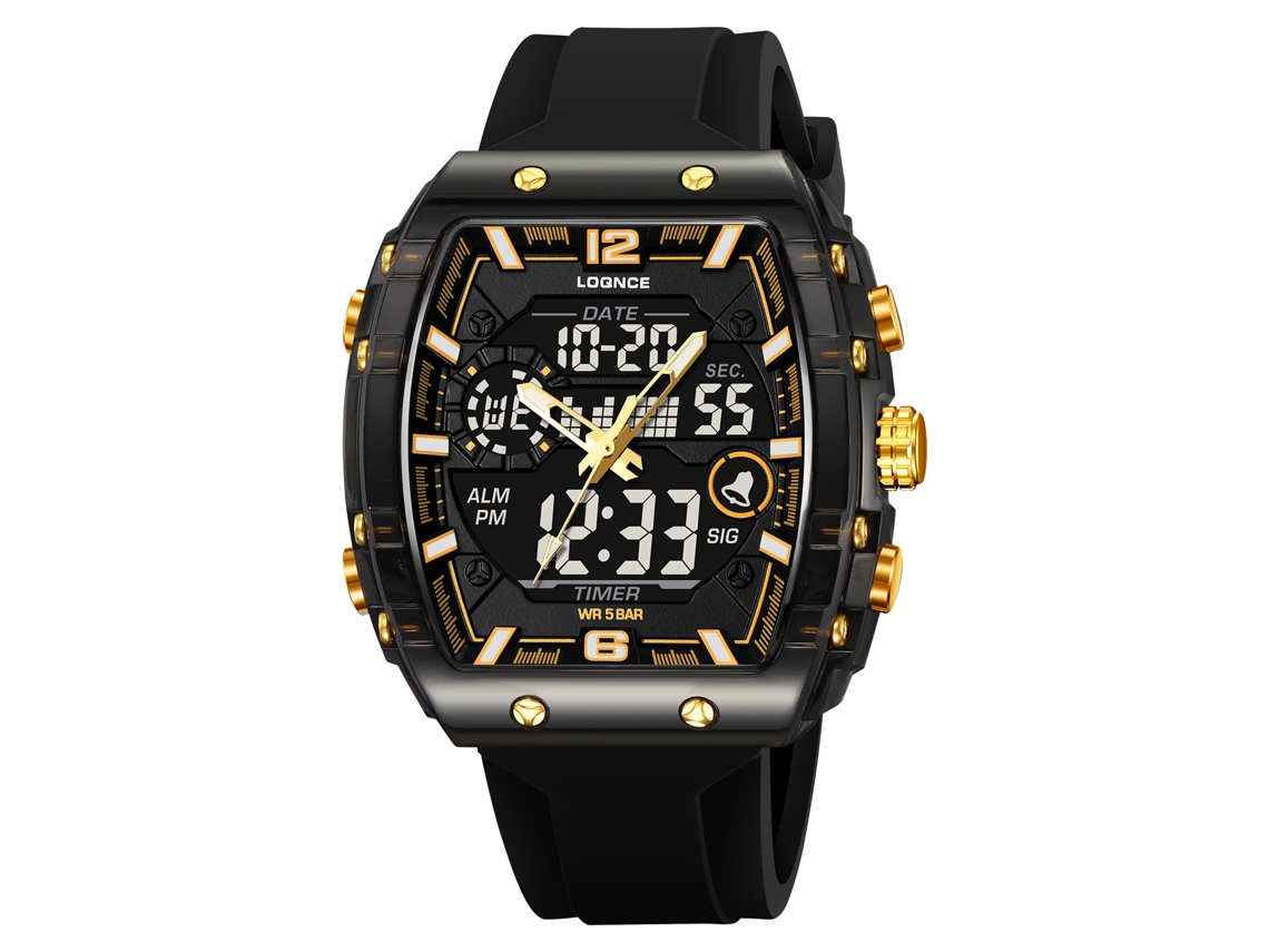 Relógio Eletrônico Digital Luminoso Elegante e À Prova D'água , Relógio Esportivo Masculino MDUG (preto e Dourado)