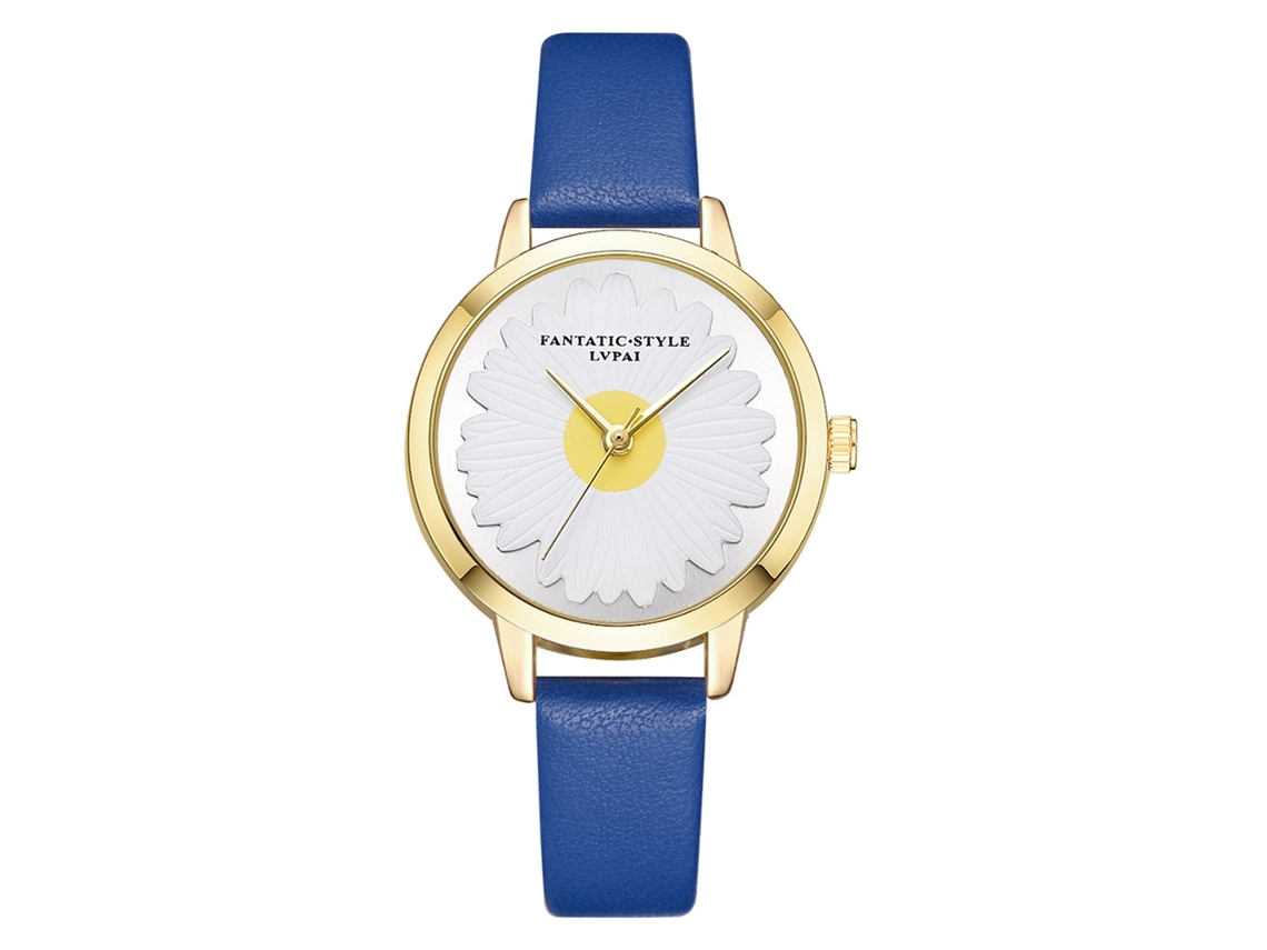 Relógio de Pulso Feminino Elegante Casual de Quartzo com Cinto Pu Azul Lvpai