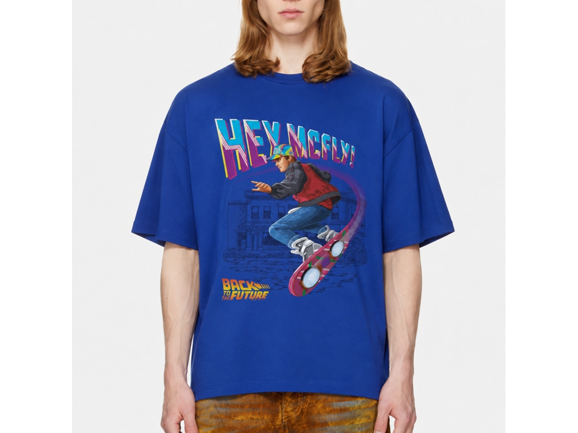 Rockinstone Back To The Future Movie Hey Mcfly Flying Hoverboard Solid Royal Adult T-shirt Size:xl