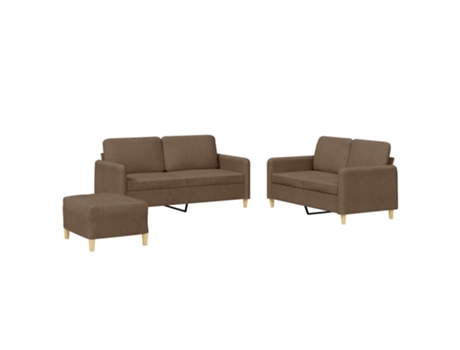 Conjunto 3 de Sofás com Almofadões VIDA XL Tecido Castanho