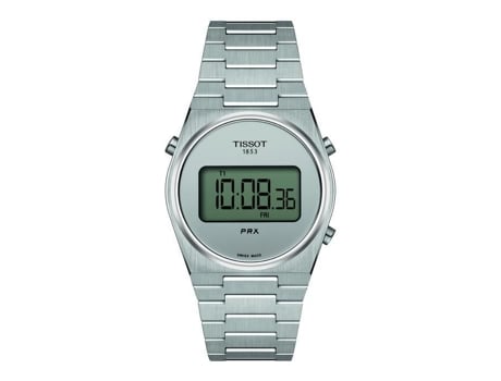 Relógio digital feminino Tissot Prx, aço, resistente à água, 10 ATM, cronógrafo.