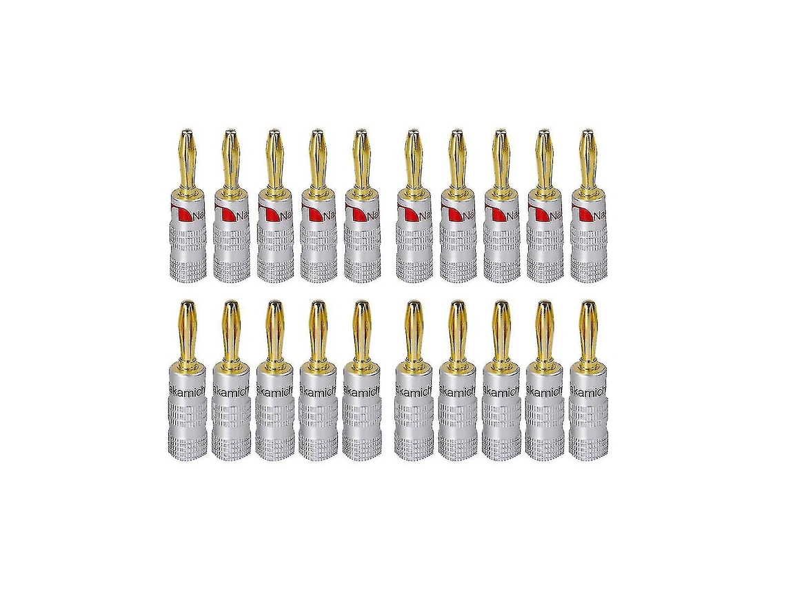Nakamichi Conjunto de 20 Conectores Banana Banhados a Ouro 24k 4mm com Trava Rosca para Áudio e Alto falantes AQUAFORGE