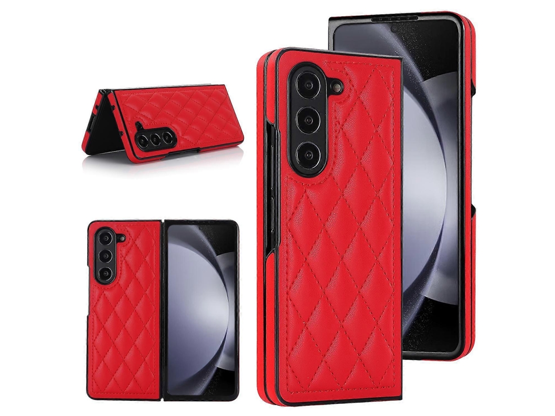 Capa De Couro Com Dobra Rômbica Para Samsung Galaxy Z Fold7 5g