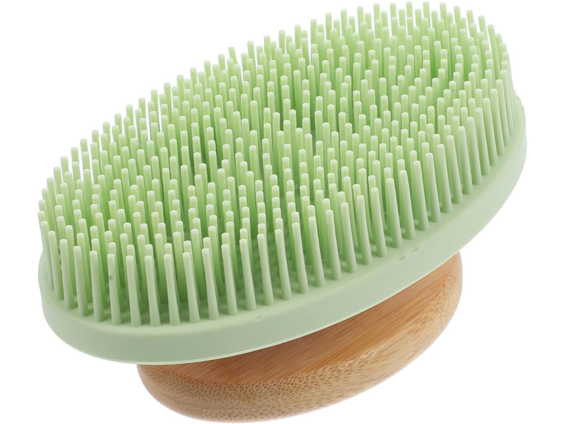 Escova De Banho Silicone Vicasky Com Cabo Ergonômico Madeira Para Esfoliação Corporal E Limpeza Profunda