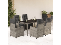 Conjunto 7 Peças Jantar P/ Jardim C/ Almofadões Vime Pe Cinza Dkd Home Decor