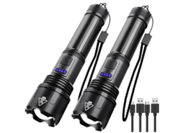 Lanterna de Bolso de 2 Pacotes com Bateria Recarregável de 3000 Lúmens Lanterna Brilhante Zoomable Xhp50 Flash Light Preta YIZHOOD