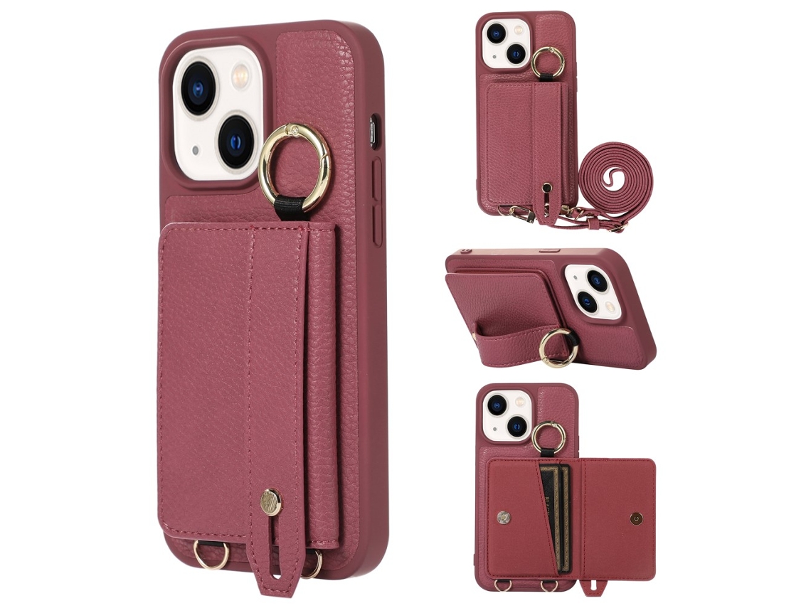 Suporte Casa Pega Ameixa Para Iphone 13 Pele Sintética Com Porta-cartões Roxo