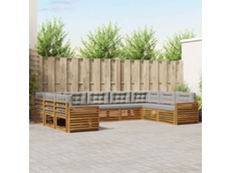 Vidaxl Conjunto De Sofás Para Exterior 9 Pcs Cinza Natural E Claro