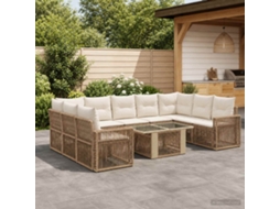 Vidaxl Conjunto De Sofá De Jardim 10 Unid. Bege E Branco Creme Vime Pe