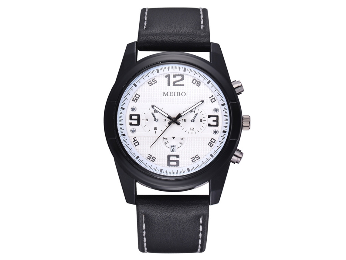 Relógio de pulso feminino casual de quartzo com pulseira de couro PU preta.