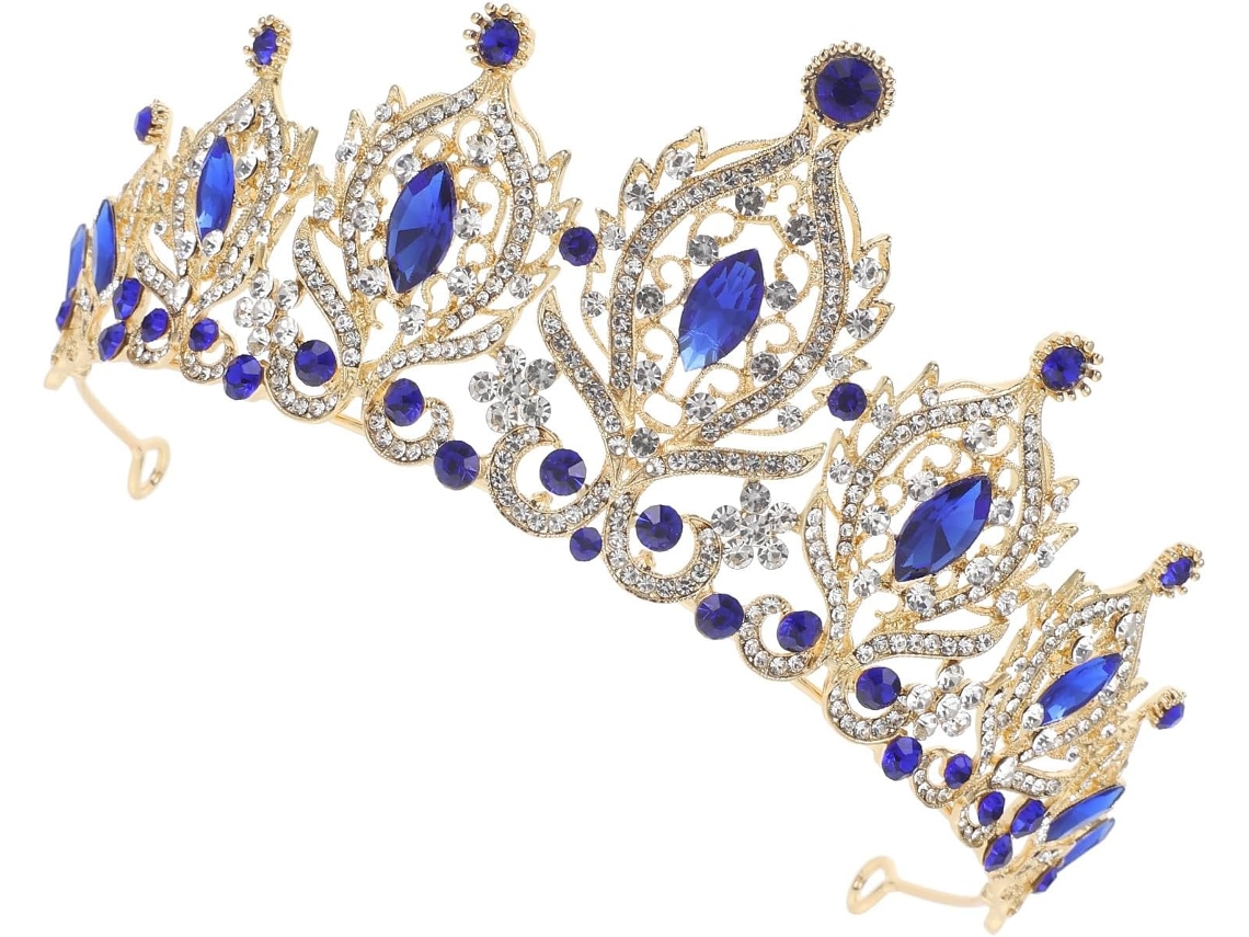 Coroa de cristal delicada para casamento em liga metálica azul, fácil de usar.