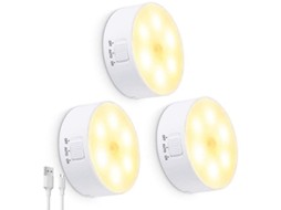 Luz De Noite Led Com Sensor De Movimento E Luz Quente 3500k - Econômica E Fácil Instalação - 3 Unidades