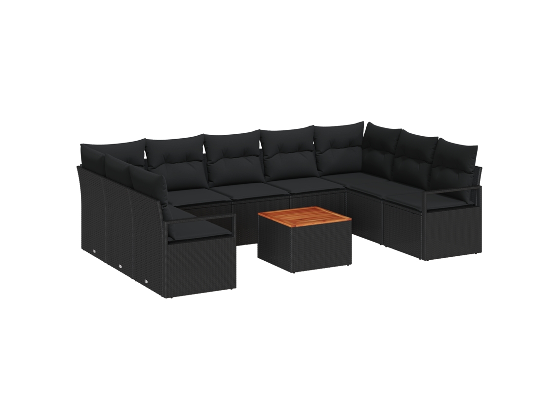 Conjunto 10 Conjunto De Sofá De Jardim Vidaxl Preto Vime Pe (55 X 55 X 37 Cm)